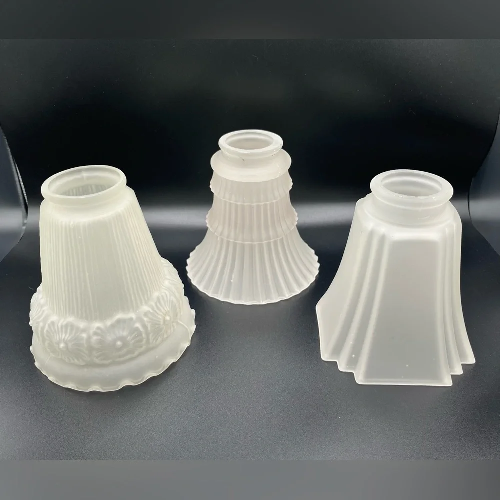 Vintage Frosted Glass Light Shades Lot 3 Art Deco Mid Century 2.25” Fitter READ